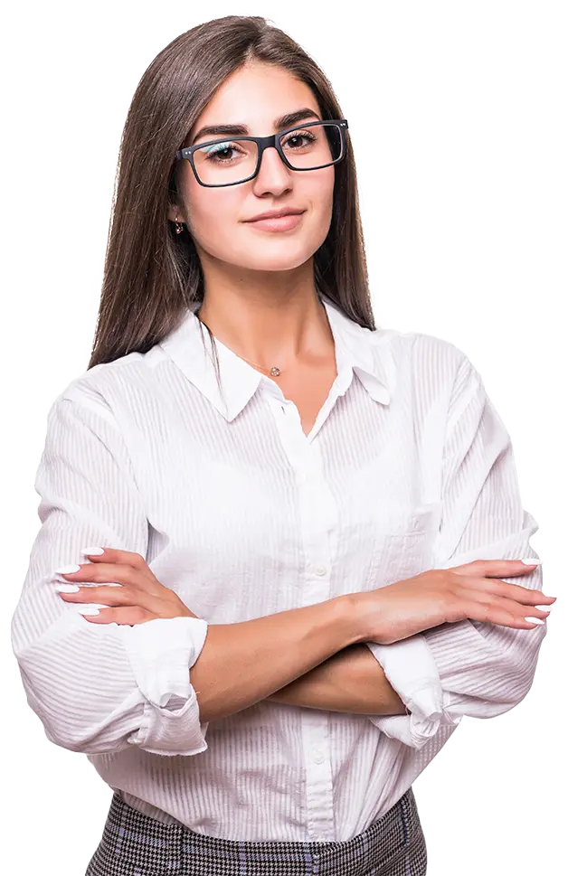 imagen de ejecutiva de pie con los brazos cruzados